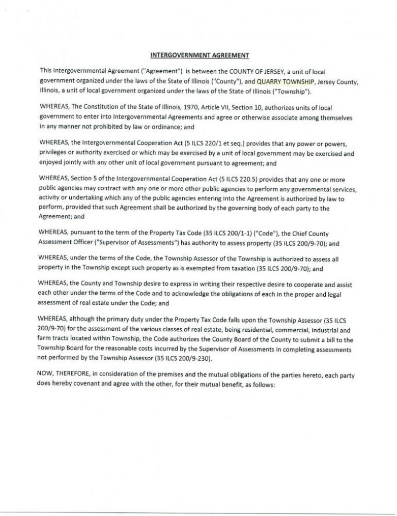 Quarry Township Intergovernmental Agreement Pg. 1
